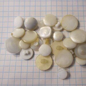 Vintage lot of Sewing Buttons - Large Mix of Medium White / Translucent Rounds